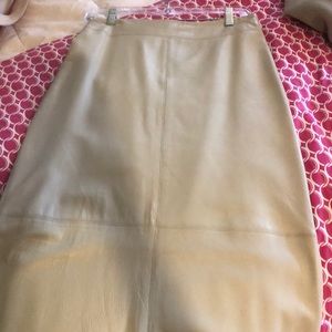 BCBG long cream leather skirt